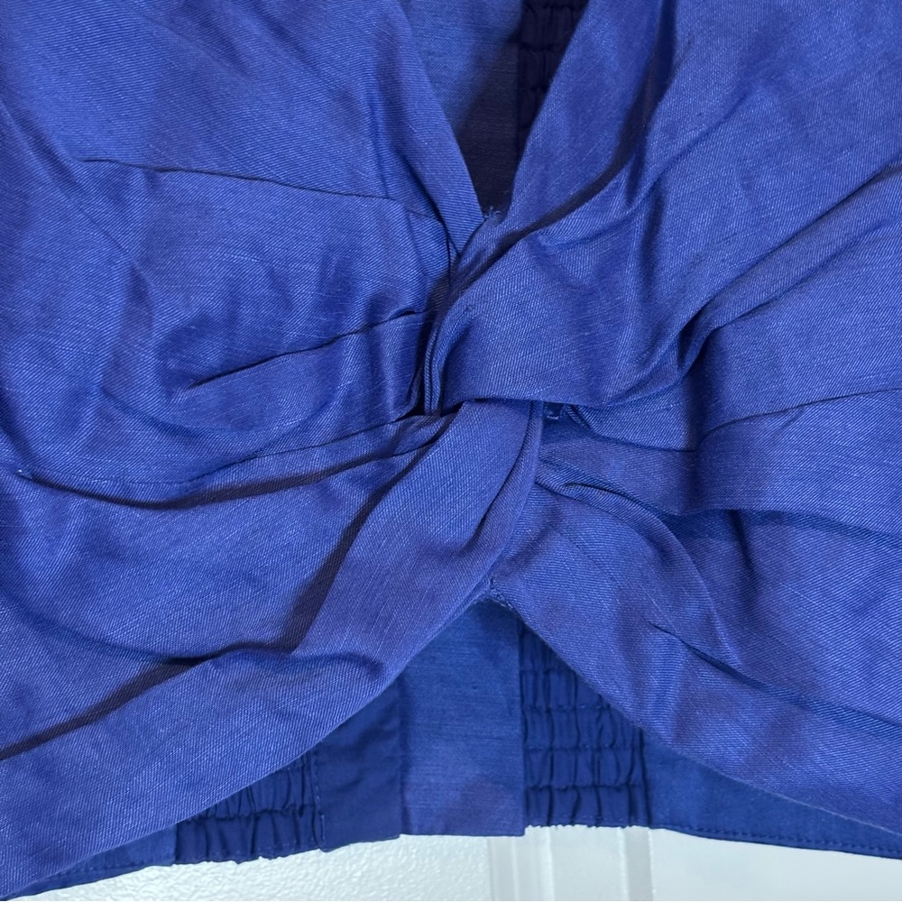 NWT Aje Reverb Puff Sleeve Twist Front Crop Top Button Back Cobalt Blue 4 - Picture 4 of 9